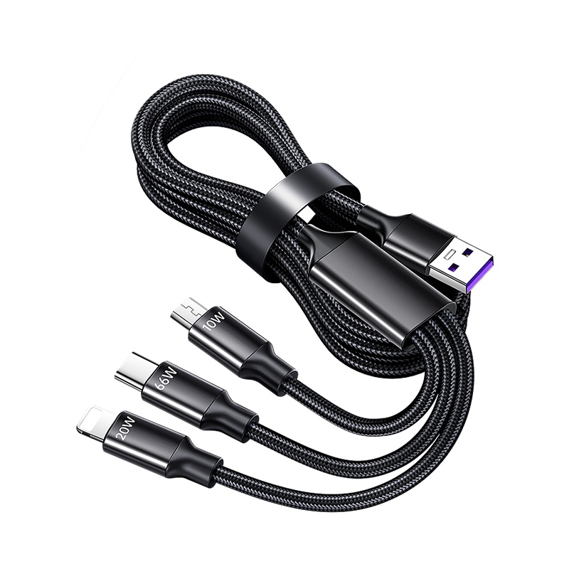 古尚古数据线三合一快充66W车载充电线三头一拖三 灰色1.2M