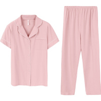 安之伴睡衣情侣夏季冰爽棉素色国民领短袖男女套装