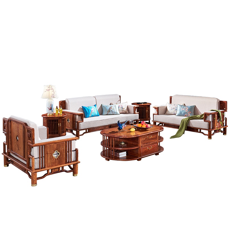 周家庄 红木家具非洲花梨(学名:刺猬紫檀)沙发实木沙发新中式别墅沙发 新中式东方经典沙发组合