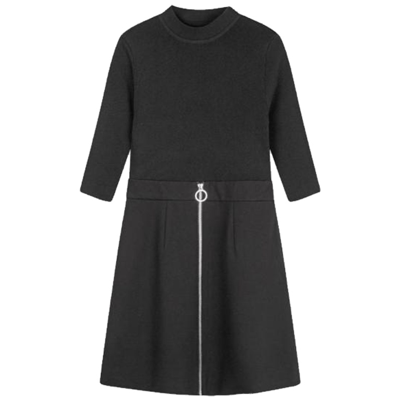 【热卖】拉夏贝尔连衣裙女装2019春季新款简约修身黑色中长款针织a字裙子10015850