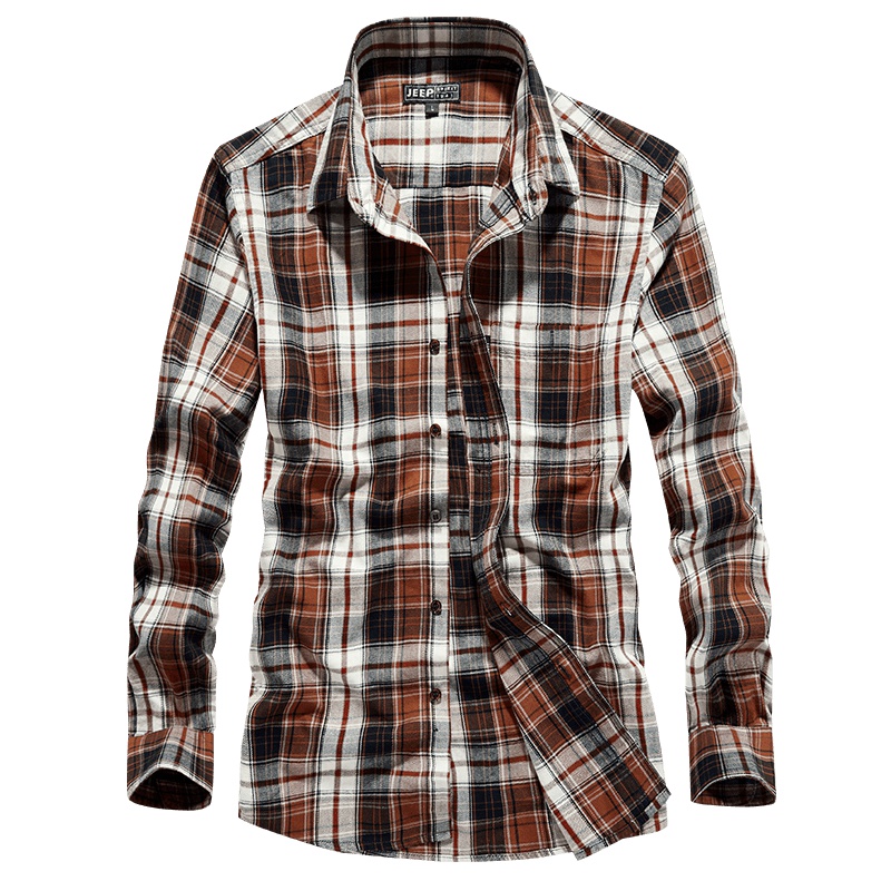 JEEP/吉普男士简约格子衬衫男长袖2019秋季新款男士宽松时尚休闲衬衣外套A245