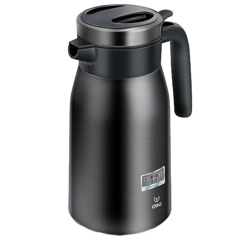 得力17753保温壶(深灰)2l不锈钢真空保温保温壶 家用保温瓶 不锈钢真空热水瓶 办公区水壶 咖啡壶 大容量暖水壶