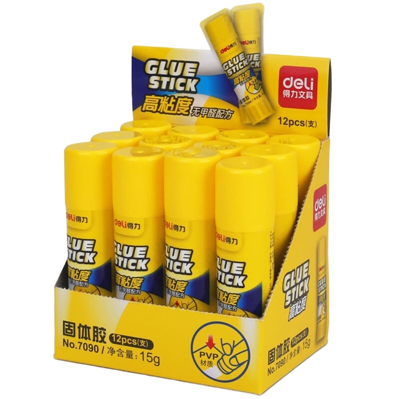 得力(deli)7090固体胶 15g高粘度PVP固体胶水/胶棒 12支装