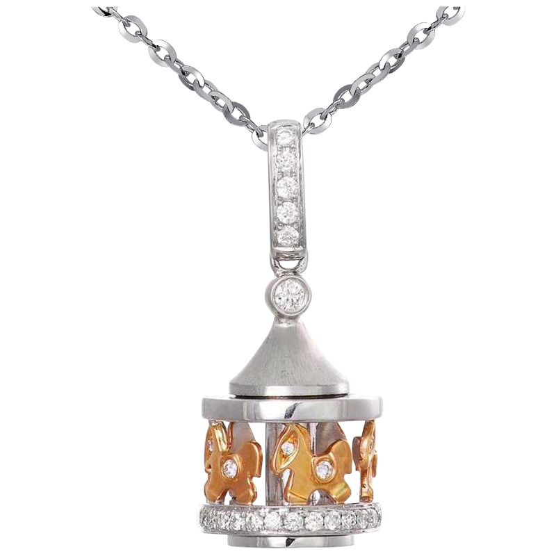 梦克拉  18K金群镶钻石吊坠 旋转 童趣 k金钻石挂坠 女款项坠 旋转木马