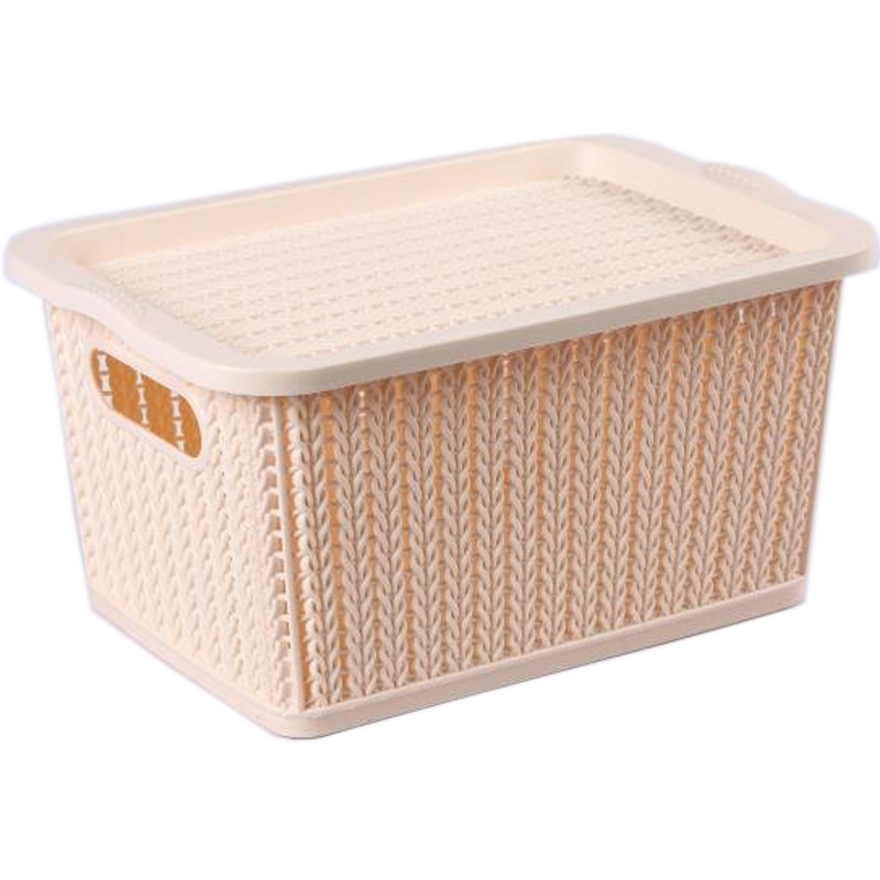 依品家居 仿藤编收纳筐 号田园时尚风收纳箱 杂物零食玩具储物箱整理盒子 米白色