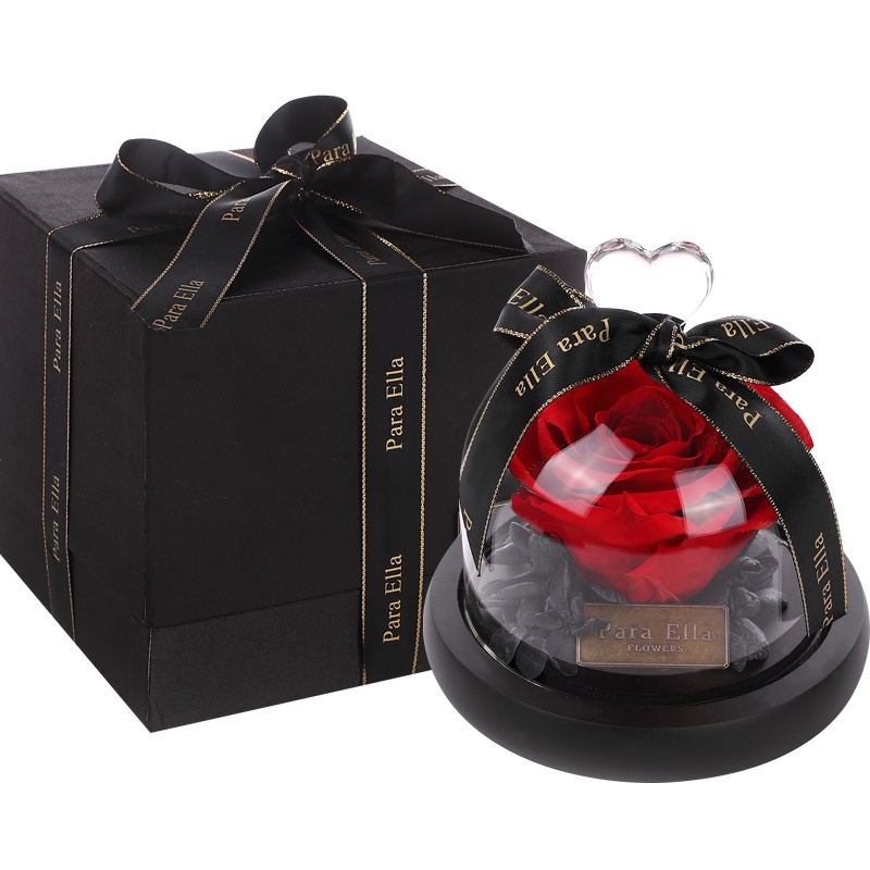 Para Ella 008系列多色玫瑰花康乃馨永生花爱心玻璃罩礼盒国庆节重阳节情人节礼物生日纪念日创意礼品送老婆女生女友