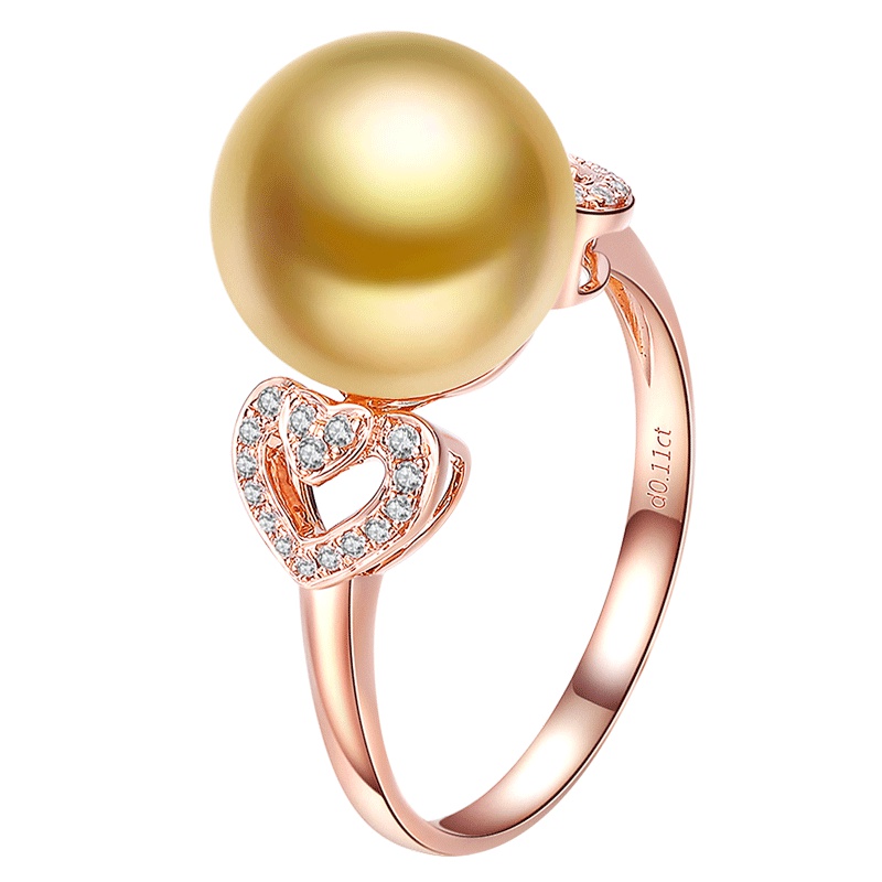 brir 佰色传情 珍珠戒指 10-11MM正圆南洋金珠18k金钻石海水珍珠戒指送女友送爱人