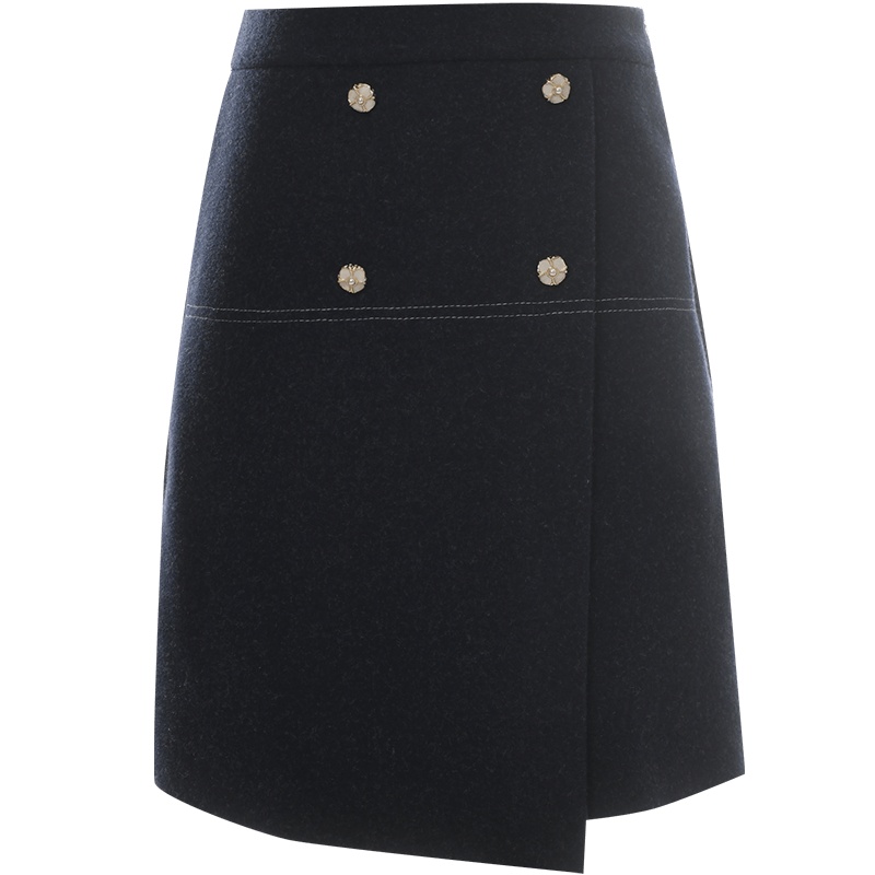 欧昵雪冬装设计感高腰不规则a字呢子裙女显瘦毛呢半身裙