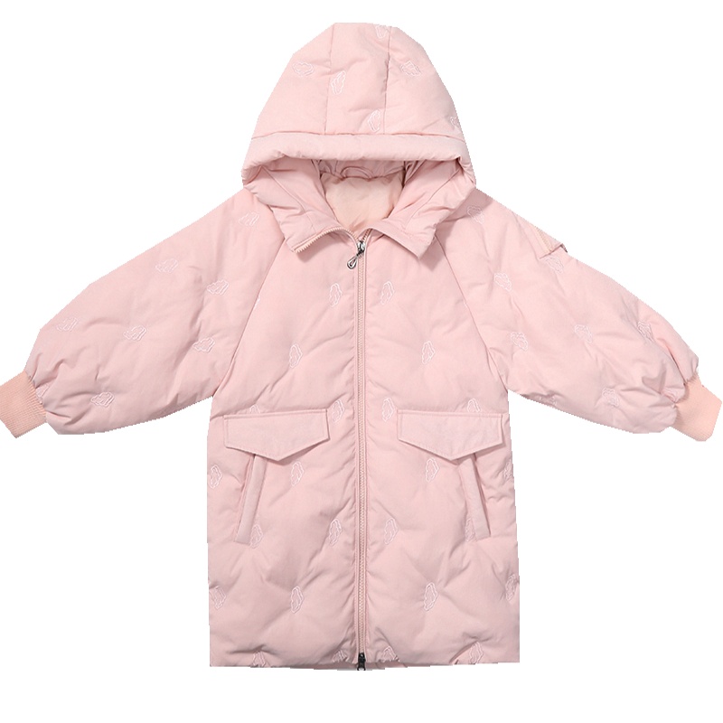 史努比(SNOOPY)女童粉色90%白鸭绒羽绒服长款新款中大童浅蓝色过膝儿童时尚外套120-140cm