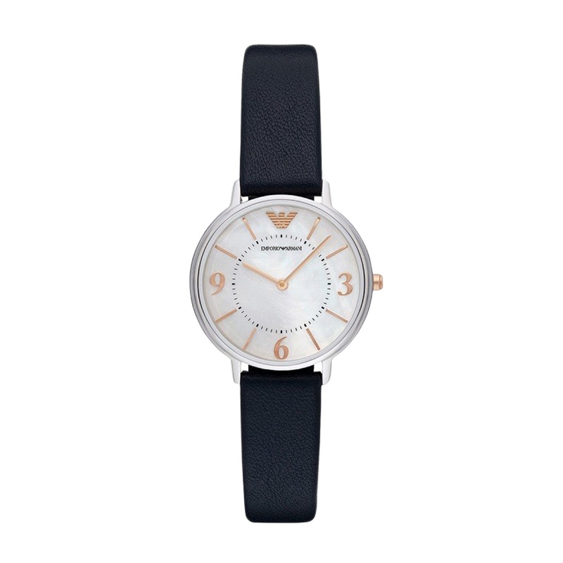 阿玛尼(Emporio Armani)小表盘皮带女表 简约珍珠贝母表盘石英手表潮 AR2509