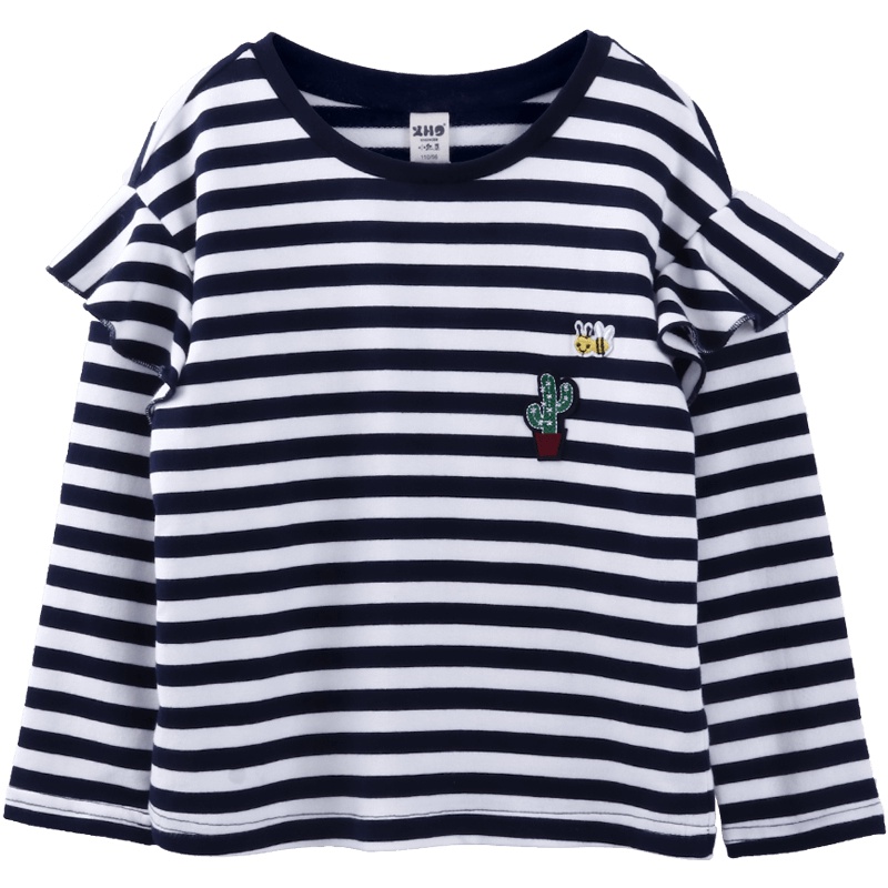 小红豆童装女童春装条纹T恤长袖条纹打底衫儿童小飞袖宝宝打底T恤