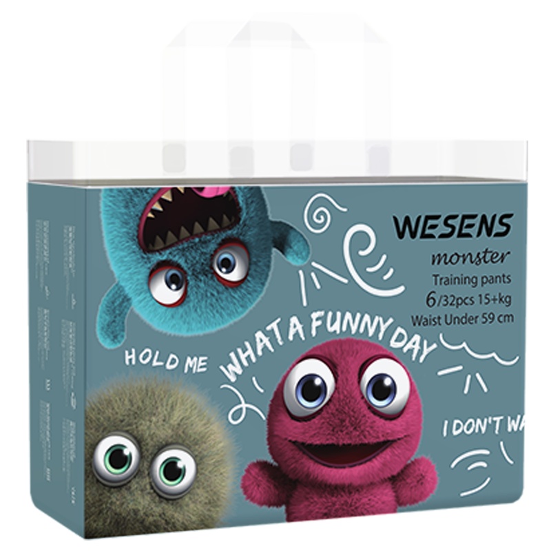 卫神wesens 小怪兽 婴儿训练裤尿不湿宝宝尿裤尿片训练纸尿裤学步裤男女通用透气干爽柔软 XXL 36片
