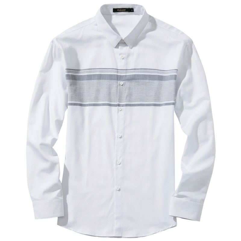 千纸鹤白衬衫男韩版纯棉修身长袖寸衫青年商务条纹男士衬衣10078