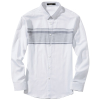 千纸鹤白衬衫男韩版纯棉修身长袖寸衫青年商务条纹男士衬衣10078