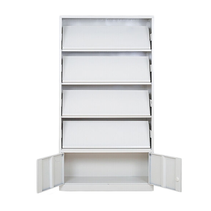 富诗梦 定制铁皮柜铁质通体期刊架钢制书架 杂志架 报刊架 凭证多用柜 四层带两抽 1800*850*350mm 单组装