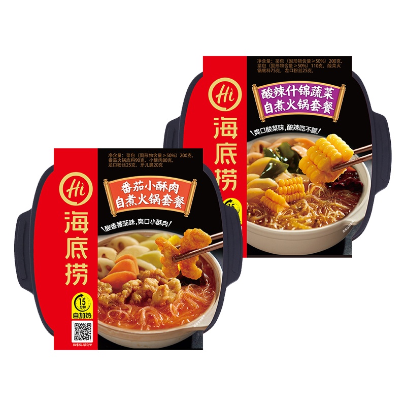 海底捞速食火锅套餐番茄小酥肉415g+酸辣什锦410g 自煮自热方便小火锅 一瓶水随时随地嗨火锅