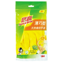 3M 思高薄巧型天然橡胶手套 柔韧轻薄灵活防水防滑 家用商用清洁 大号 6502570 10双装