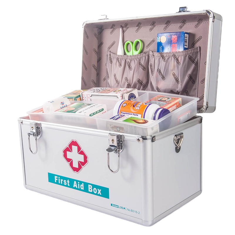 金隆兴(glosen)多功能医药箱家用家庭急救药品收纳箱铝合金带锁密封盒子含急救包12英寸