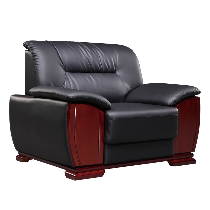 【红心家居】轻奢真皮单人沙发皮艺沙发会客接待沙发客厅家用