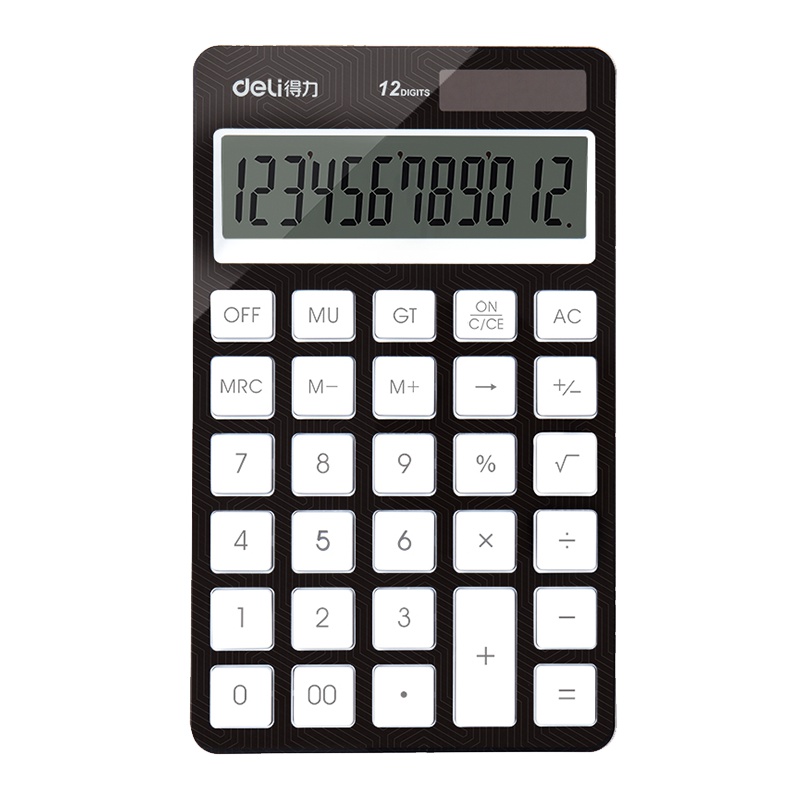 得力deli1576A计算器 12位数太阳能平板时尚纤薄财务商务办公计算机银灰色