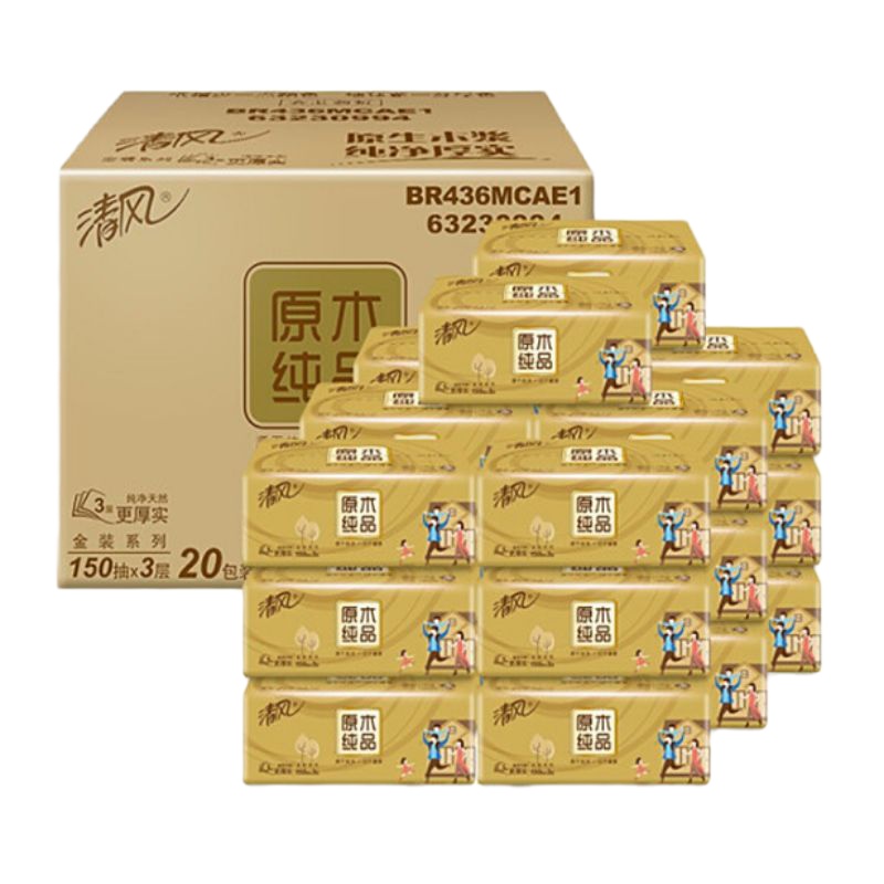 BR436MCAE1清风原木纯品金装抽纸3层150抽 20包/箱