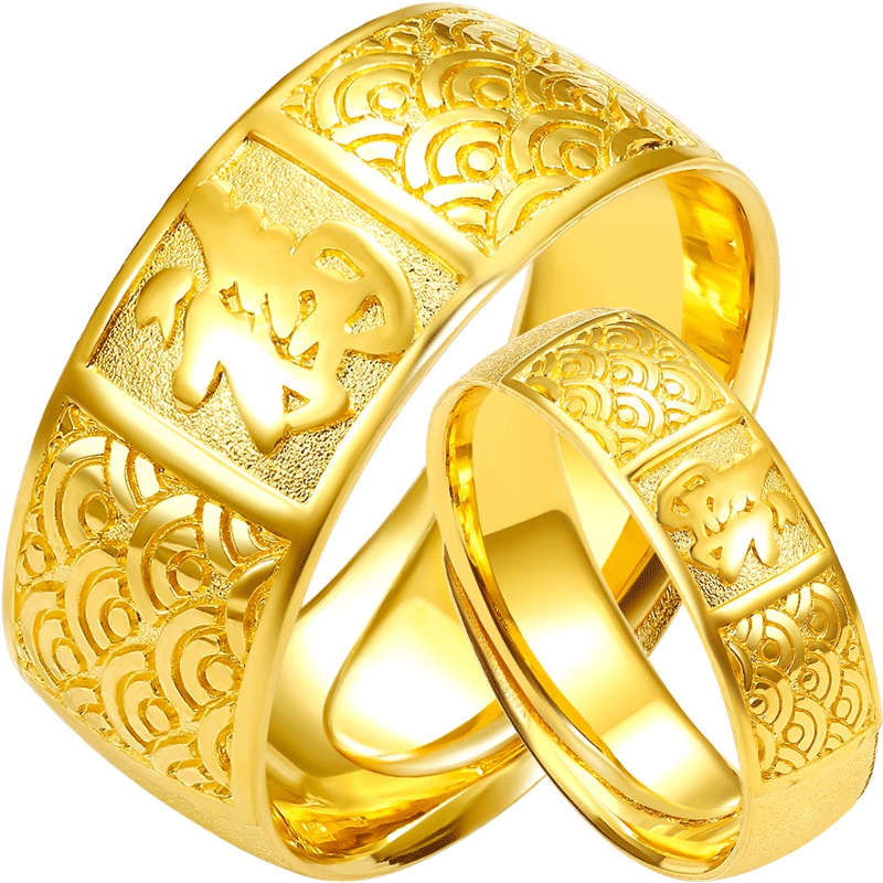 周大生黄金饰品黄金戒指女男天赐鸿福情侣款999足金对戒福字戒纪念日礼物