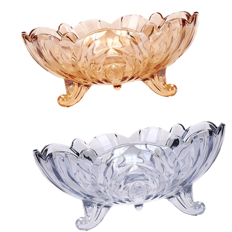 水墨蓝三足果盘2只 简约欧式玻璃水果盘水晶高脚果斗糖果盘