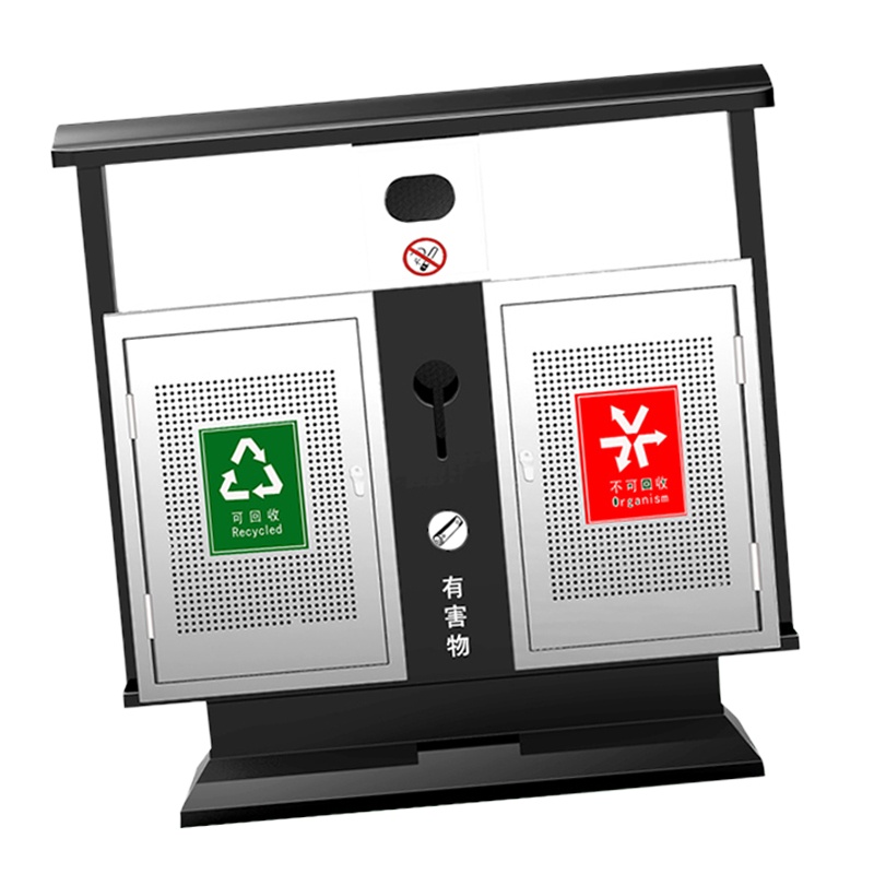 卡质 镀锌板户外垃圾桶果皮箱钢木环卫分类垃圾桶 小区公园室外垃圾箱 镀锌板1.0mm