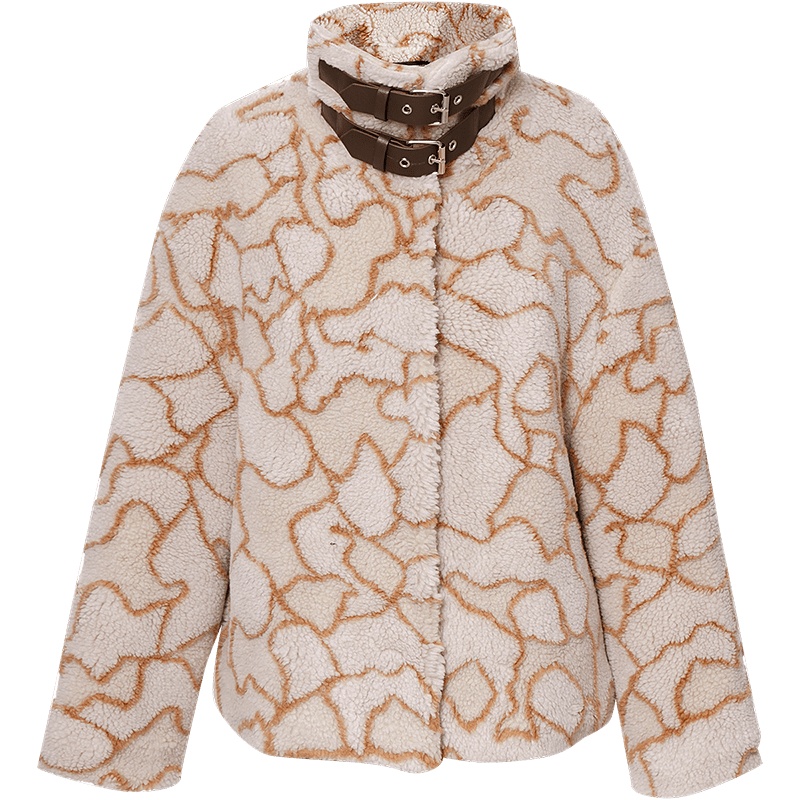 OUNIXUE欧昵雪 | [宽松羊羔毛毛绒外套]冬季时尚多变翻领夹棉加厚大衣女士