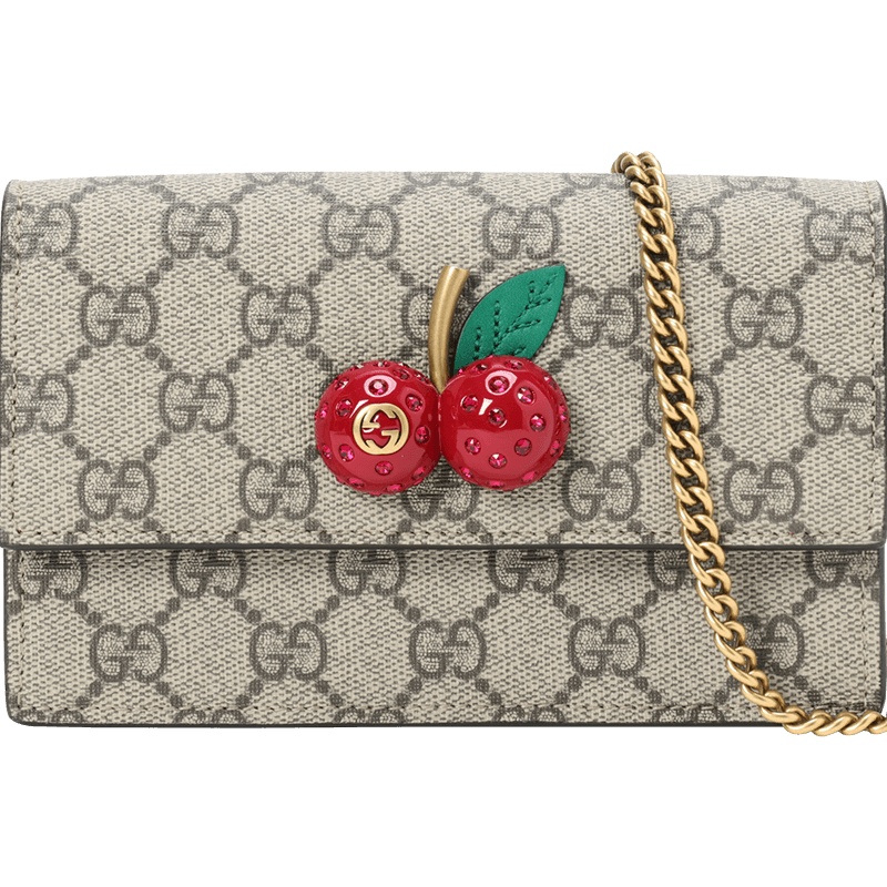 GUCCI 古驰 樱桃老花 链条包单肩包斜挎包迷你 樱桃老花481291金扣
