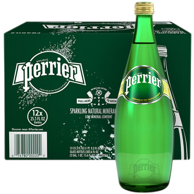 Perrier 巴黎水 原味玻璃瓶 750ML*12瓶 进口饮用水 矿泉水 气泡水 法国进口