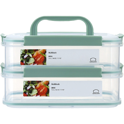 乐扣乐扣(LOCK&LOCK) 美特乐保鲜盒塑料大容量透明食品带盖蔬菜盒便携冰箱专用MTL224HS2M