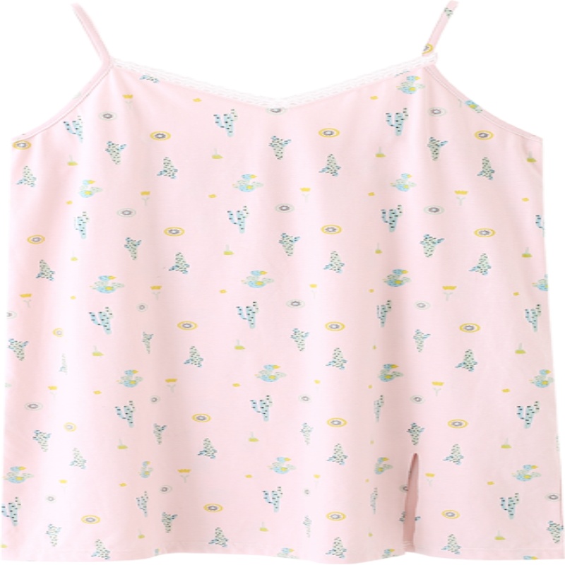 都市丽人日系甜美活力少女印花V领轻薄性感家居服夏季吊带睡衣睡裙女2H9603