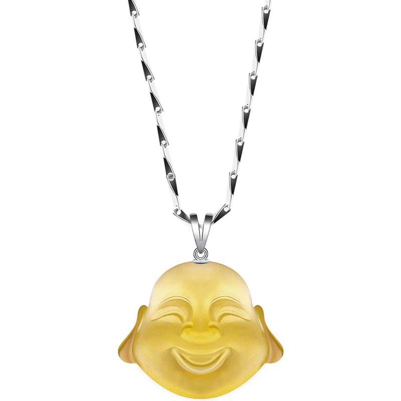 石头记 笑口常开笑面佛天然黄水晶吊坠晶项链925银男女款
