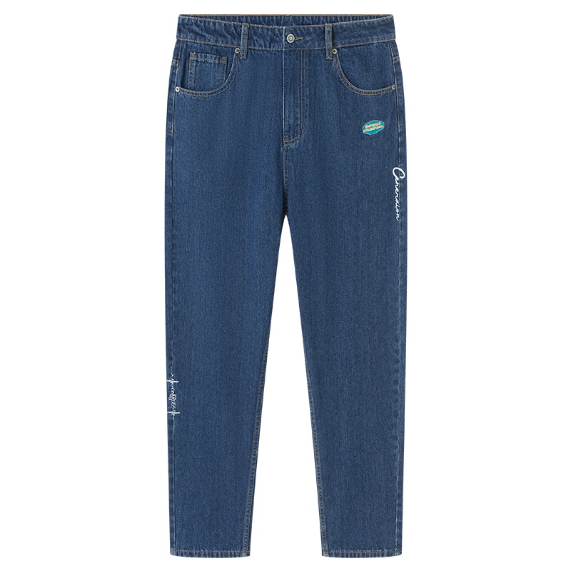 【满198减100预估价：91】森马牛仔裤男2021夏季新款宽松直筒牛仔长裤韩版潮流刺绣潮牌裤子