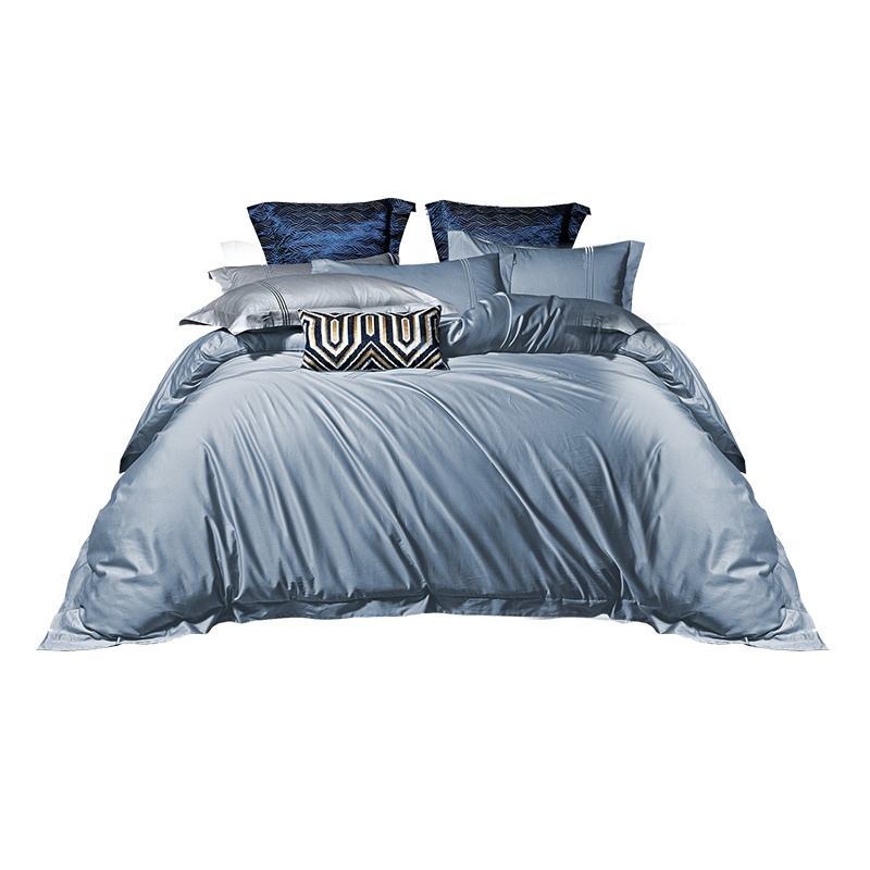 雅兰家纺60支长绒棉四件套全棉纯棉刺绣被套纯色简约素色床上用品