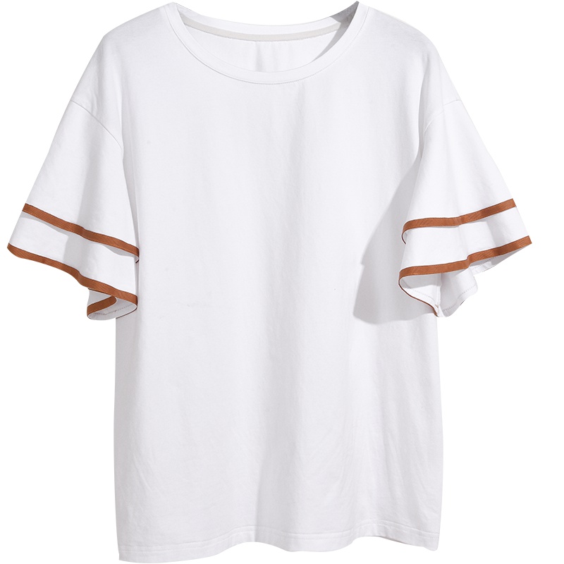 娅丽达女装2019夏季新款短袖T恤女宽松纯色圆领五分袖韩版小衫I6009