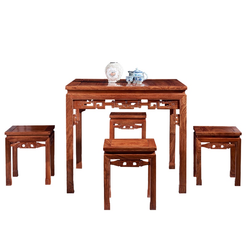 周家庄 红木家具非洲花梨(学名:刺猬紫檀)餐桌实木餐桌 方形餐台 新中式餐厅饭桌椅组合