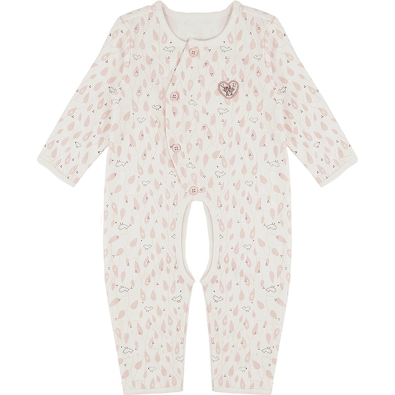 苏宁自营 婴姿坊 童装春装新品圆领前开扣挖裆连体衣男童女童新生宝宝舒适爬爬服 59-80cm 0-18个月