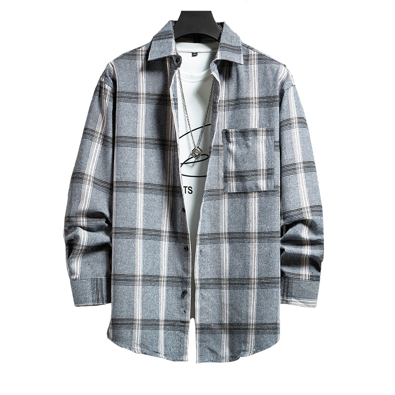 秋冬新款男士长袖衬衫中青年男式商务休闲时尚百搭格子寸衫打底衬衣男士外套大码男装衣服吉普战车JIPUZHANCHE
