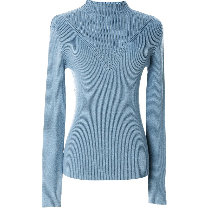 欧昵雪冬装半高领坑条修身打底针织衫女套头长袖内搭毛衣