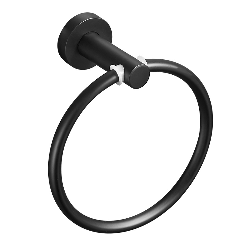 可高(KGao)轻奢毛巾挂环304不锈钢圆形毛巾架免打孔浴室黑色毛巾环圈卫生间