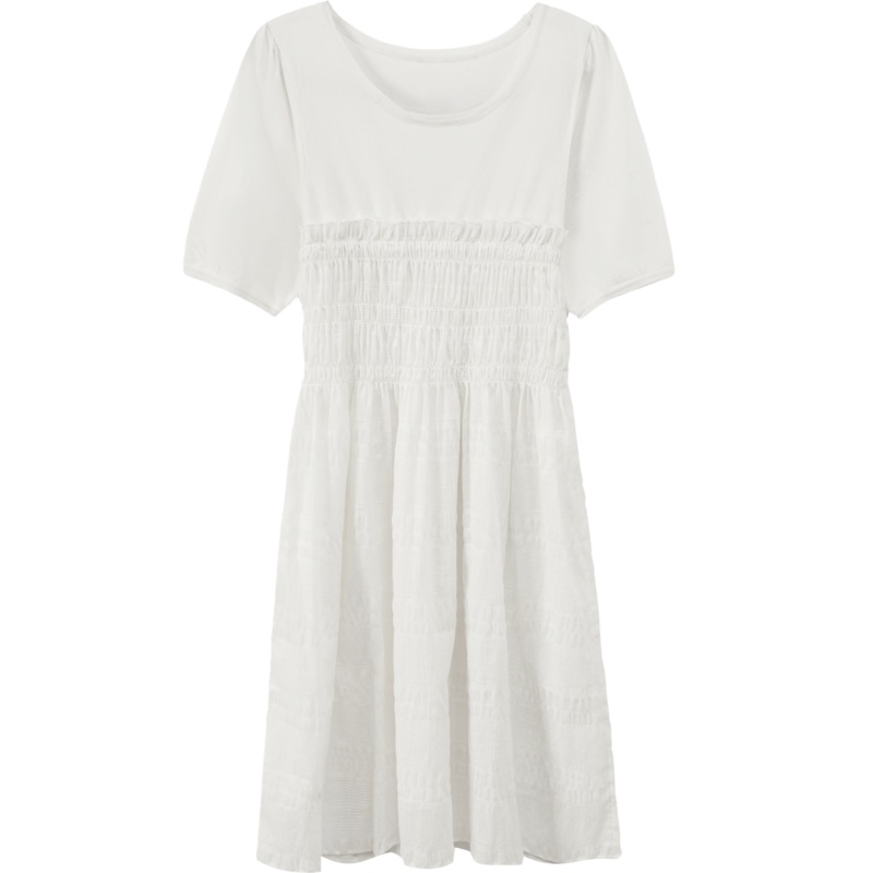 OtherMix拼接桔梗连衣裙2021年夏季新款韩版短袖法式泡泡袖女裙子