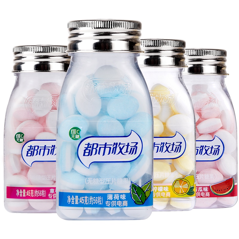 都市牧场爽口含片无糖薄荷糖口气清新糖柠檬糖果小零食口香糖4瓶
