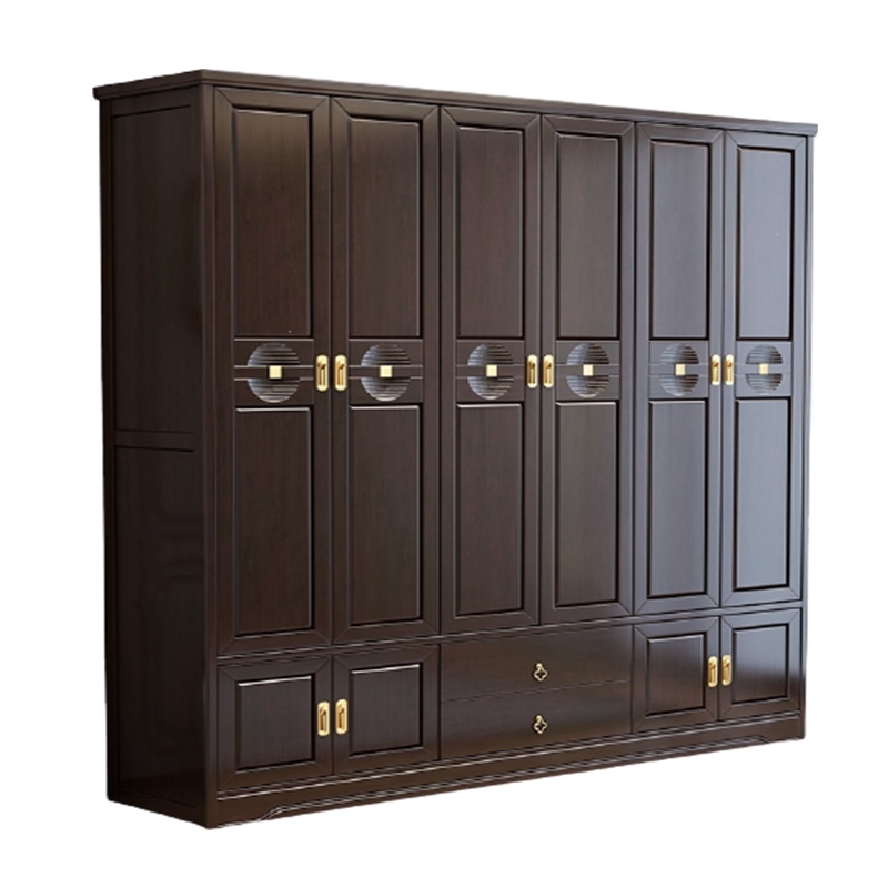 新中式木衣柜卧室多功能阿斯卡利四五开门组合大衣橱收纳柜现代简约家具