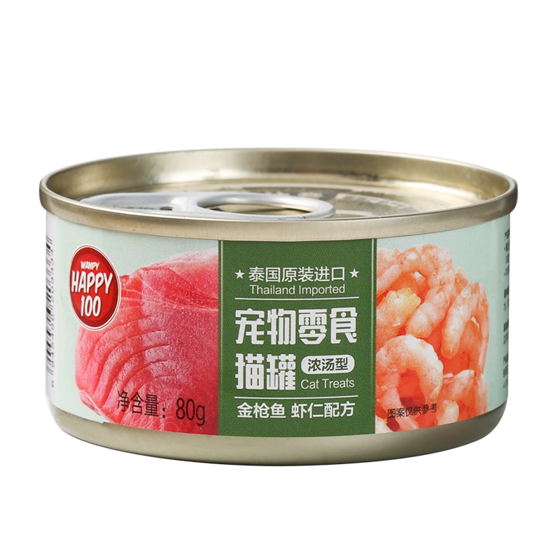 顽皮Happy100宠物零食 猫罐 金枪鱼 虾仁鱼配方浓汤型80g*12