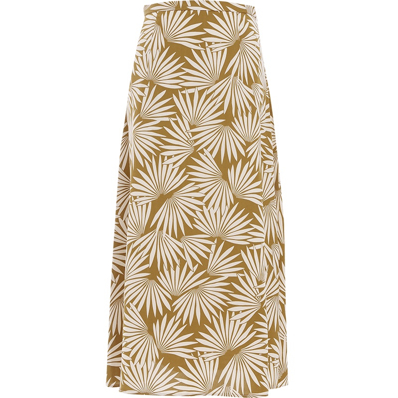 欧昵雪淑女度假风高腰显瘦印花中长款半身裙女a字裙