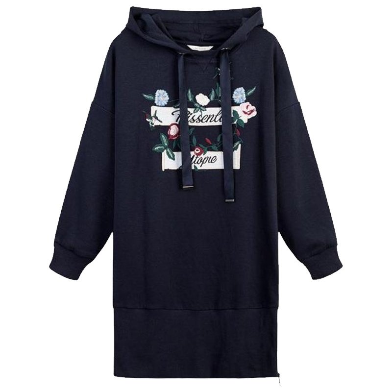 拉夏贝尔拉贝缇女装秋装显瘦小清新拉链连帽卫衣裙刺绣连衣裙60006459