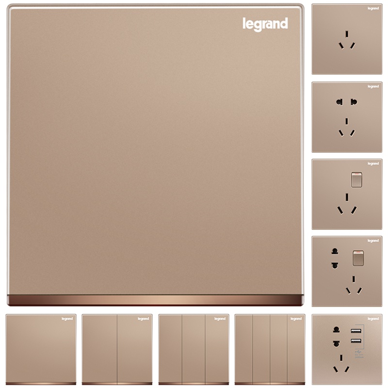 罗格朗(Legrand)开关插座官方旗舰店逸景玫瑰金86型USB带五孔二三插16A空调墙壁面板家用暗装电源插座