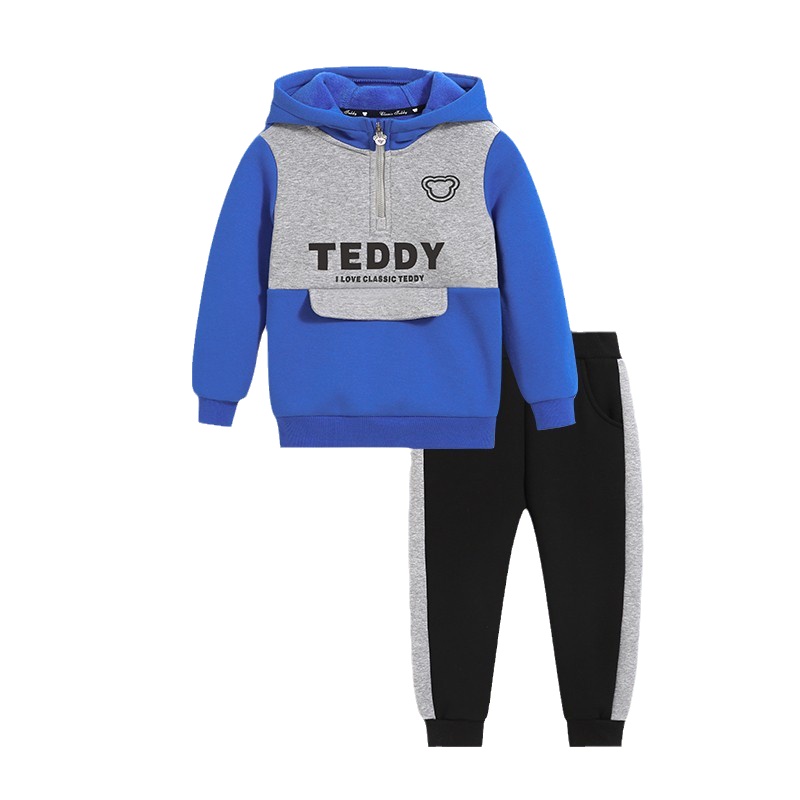精典泰迪儿童套装男童卫衣卫裤2件套宝宝加绒加厚秋冬装中小童外出服